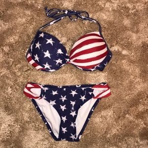 American flag print bikini top & matching bottoms